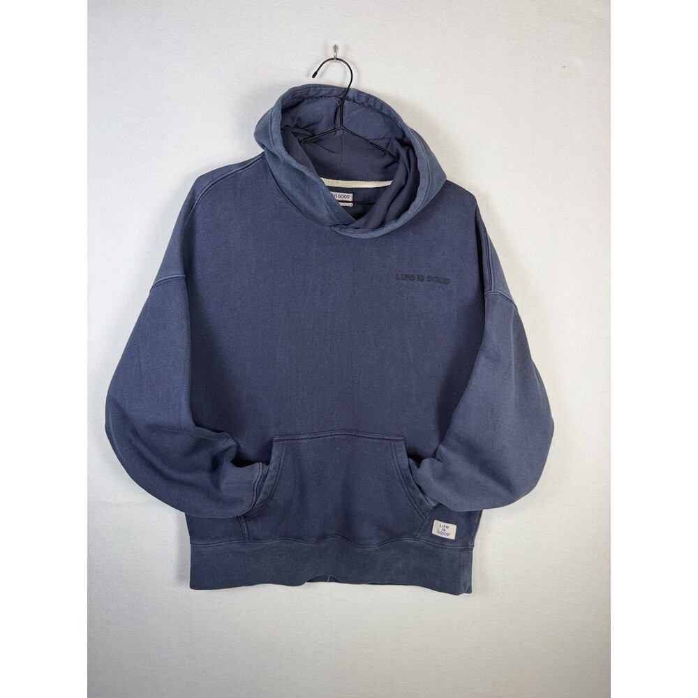 Life is Good Unisex Size S Blue Pullover Hoodie Sweatshirt Fleece Long Sleeve